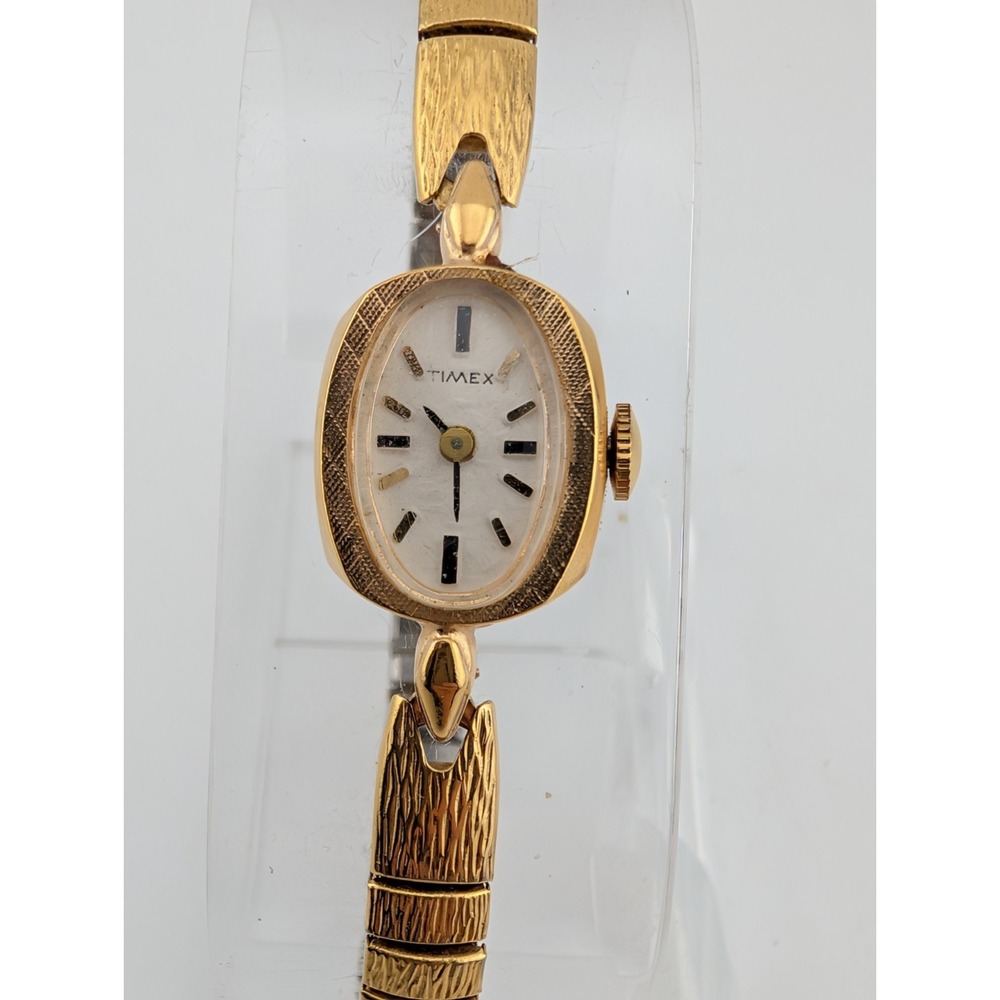 Vintage 1970s Timex Mechanical Watch 14mm Case Gold Stretch Band- Working